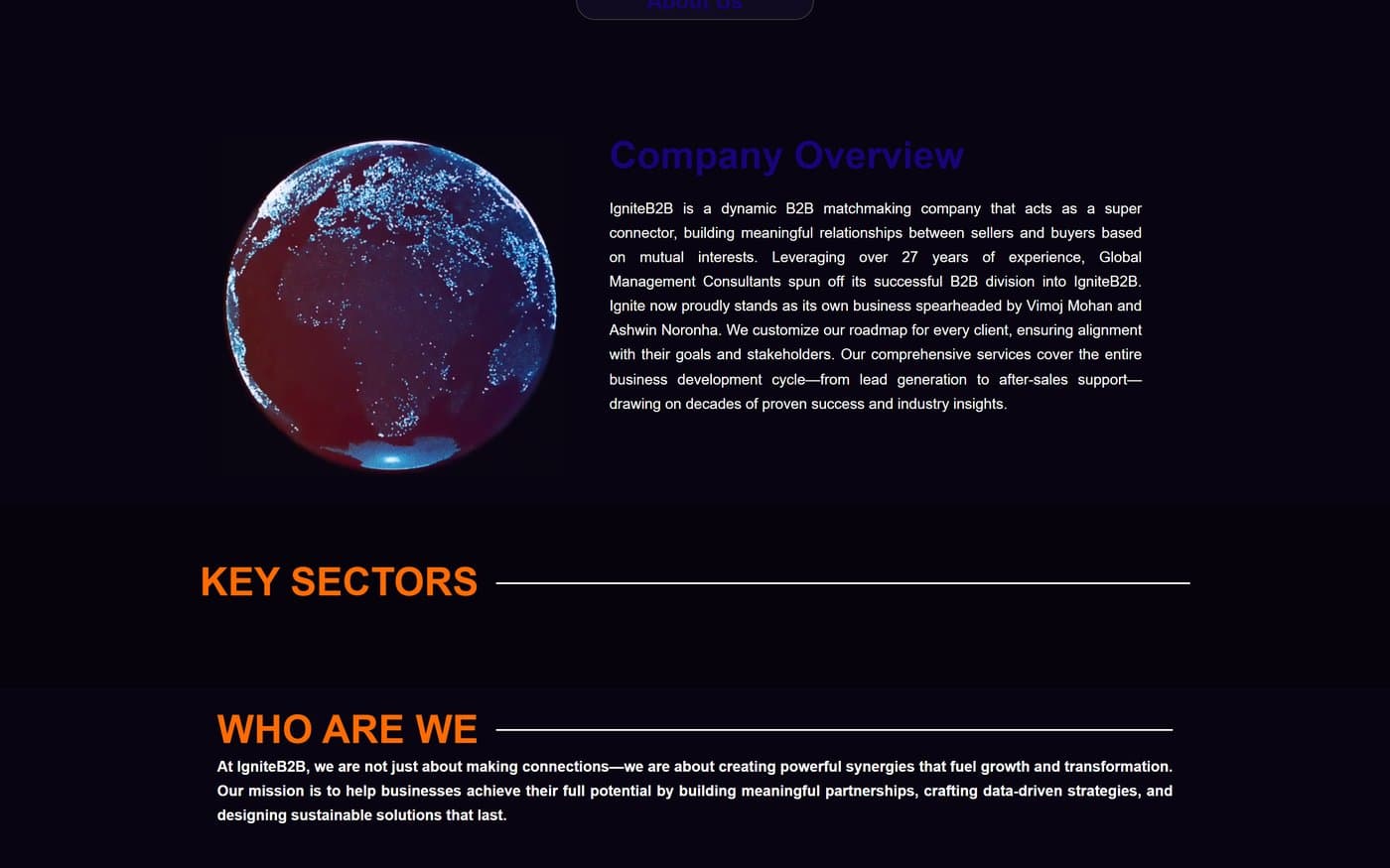 IgniteB2B website about page, company overview